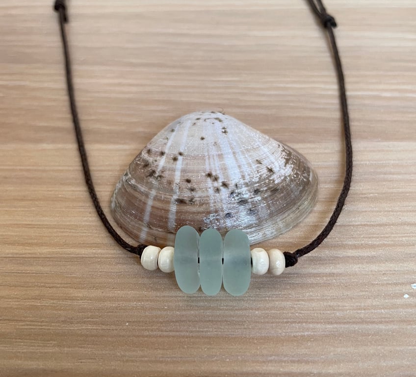 Adjustable Aqua Sea Glass Necklace