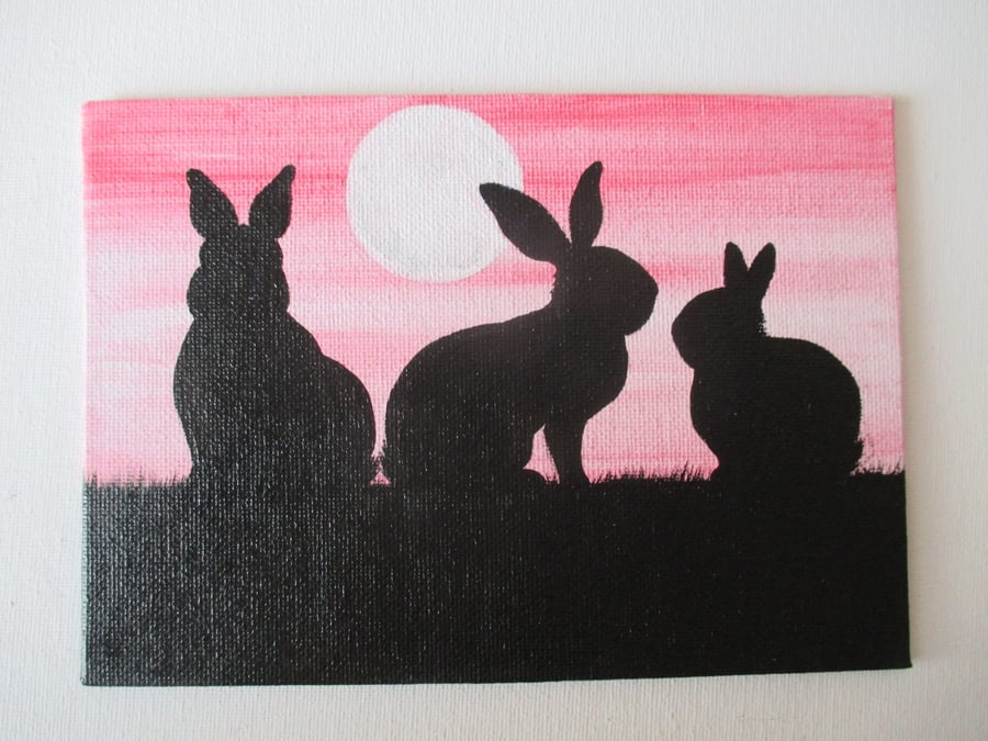 Bunny Rabbit Sky Skyline Silhouette Original Acrylic Painting Picture Art