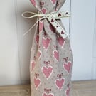 Fabric Bottle Bag in a Rose Hearts pattern