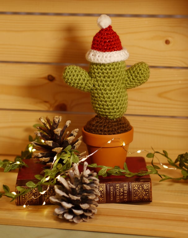 Crochet Cactus desert style, Christmas Cactus with removeable Santa hat. 
