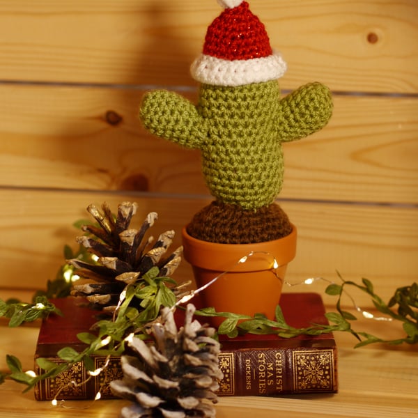 Crochet Cactus desert style, Christmas Cactus with removeable Santa hat. 