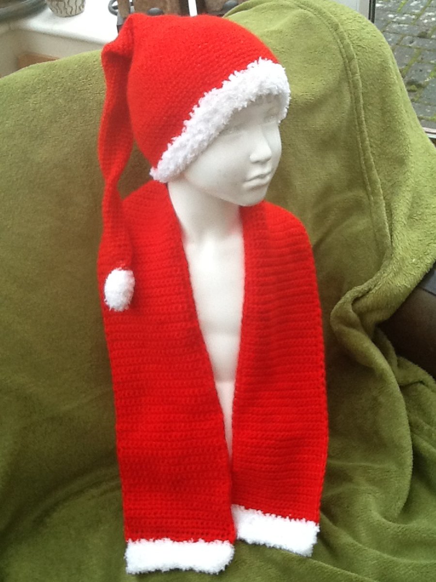 Christmas Set, Santa Hat and Scarf Set for small child, crocheted to order.