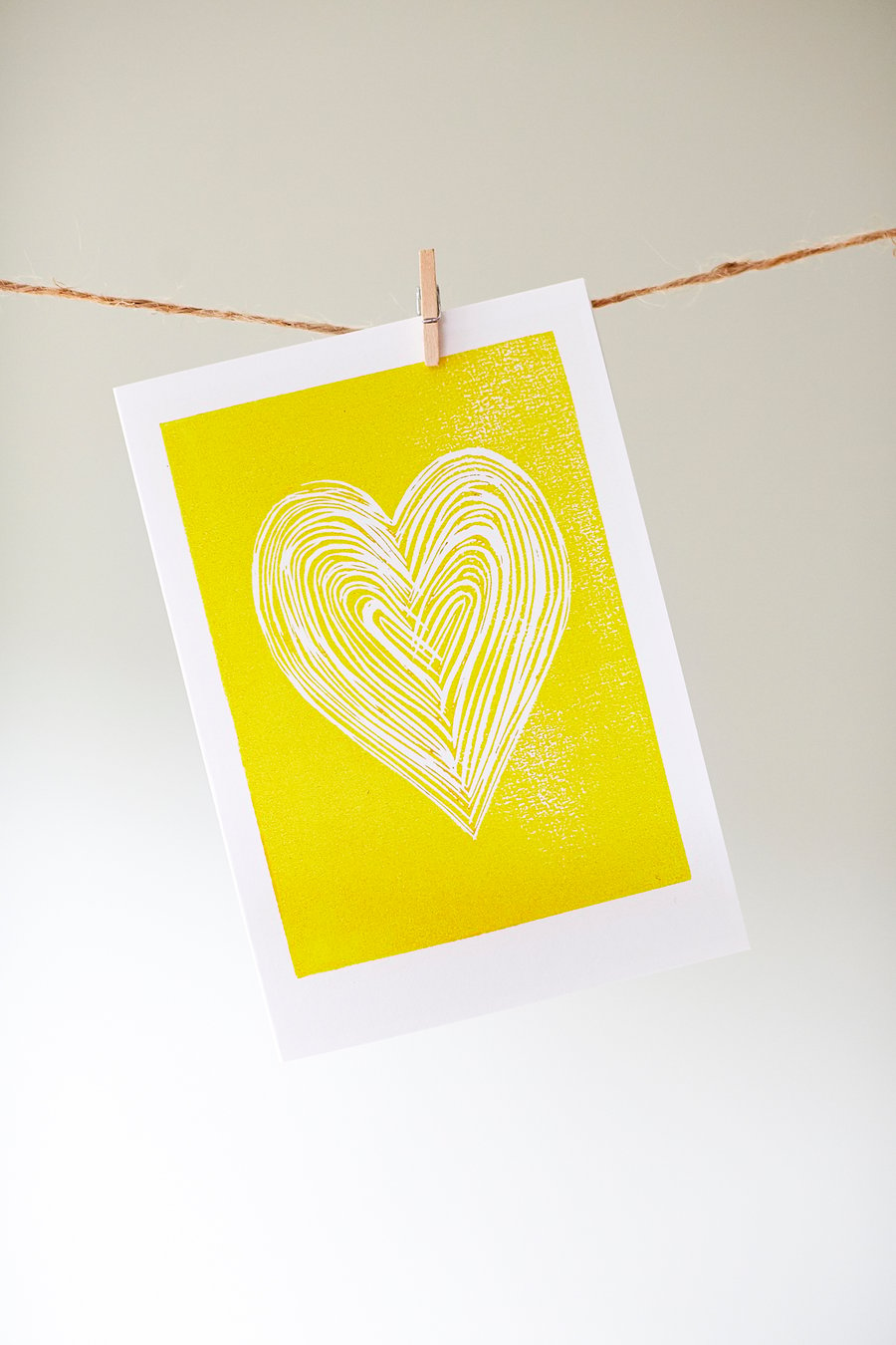 'Yellow Heart' card from original linocut