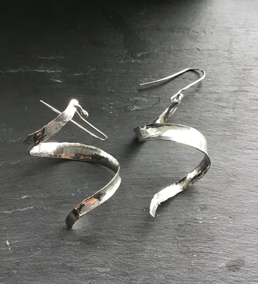 Hand made Sterling Silver dangle twist earrings 