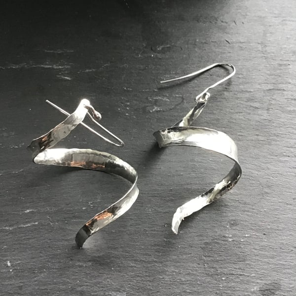 Hand made Sterling Silver dangle twist earrings 