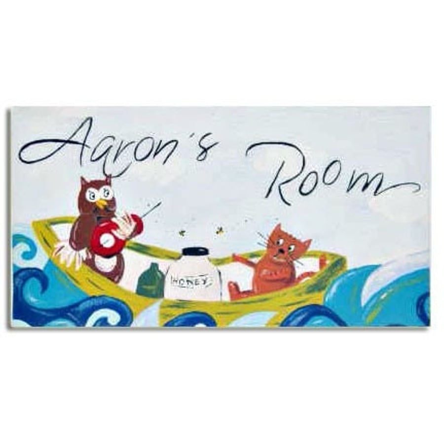 Personalised The Owl and the Pussy Cat Door Sign, Nursery Decor, Gift for Boys