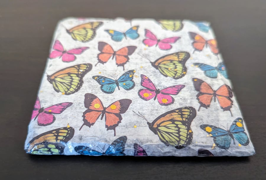 Butterfly Design Decoupage Natural Slate Coaster