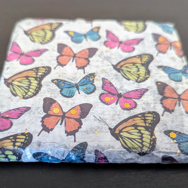 Butterfly Design Decoupage Natural Slate Coaster