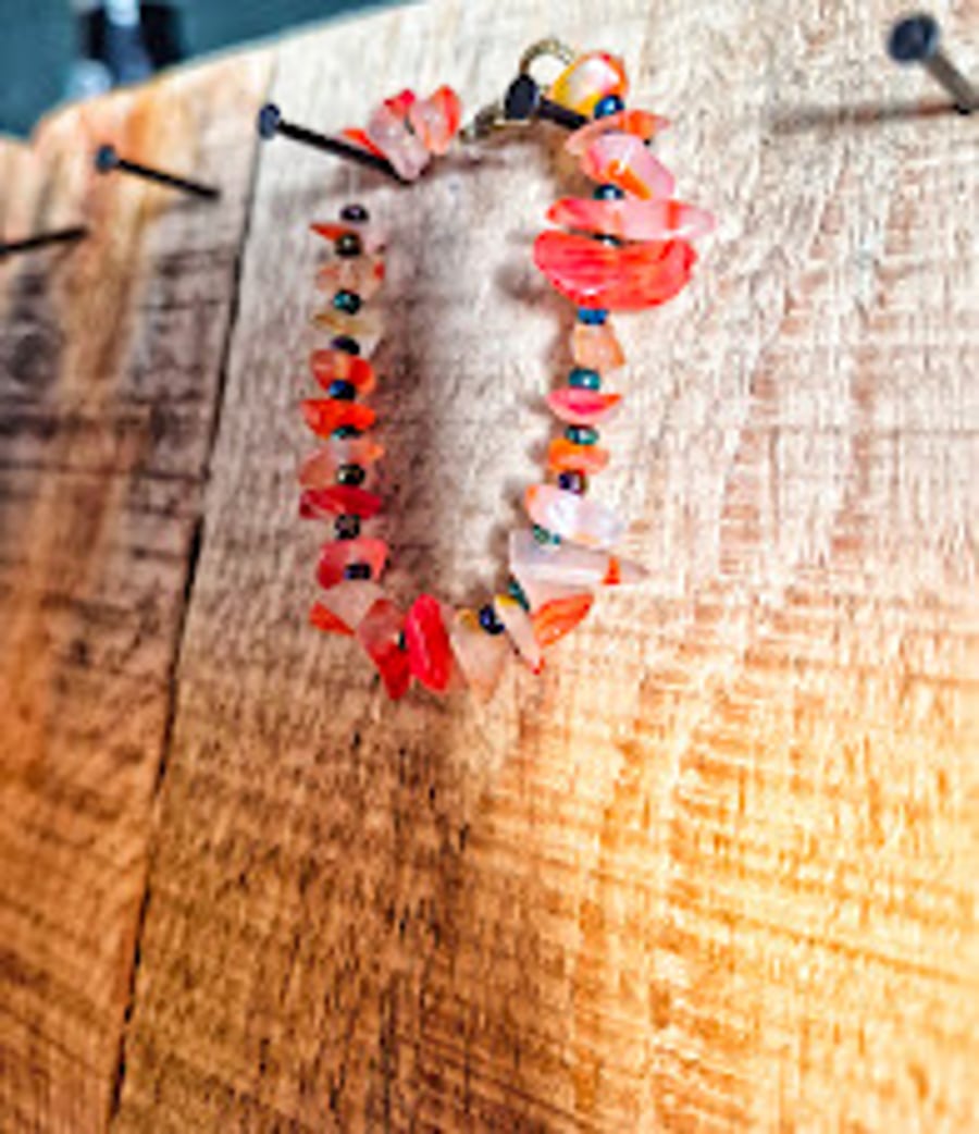 Handmade Mixed Stone Chip Bracelet – Warm Earth Tones with Lobster Clasp