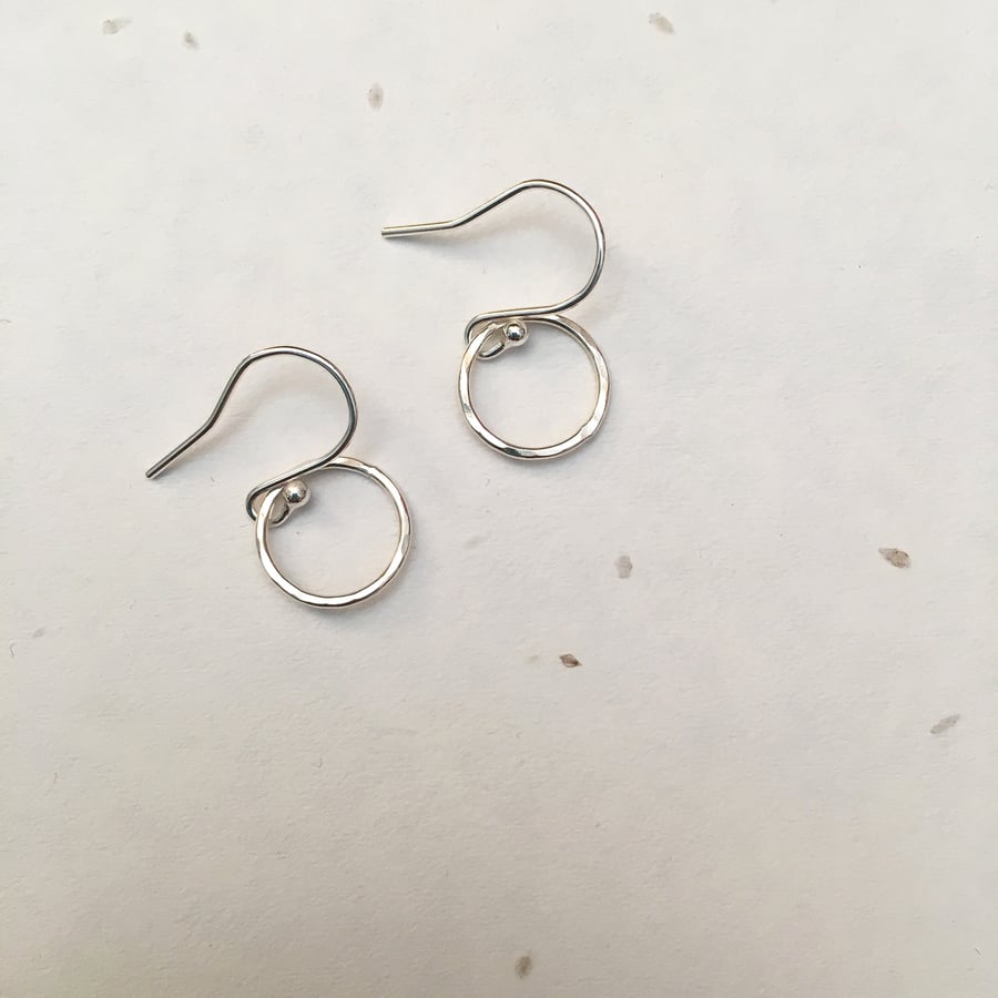 Silver Mini Ring Earrings, silver circle earrings, mini hoop earrings, dangle ea