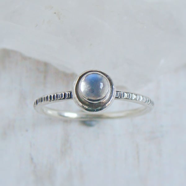 Recycled Sterling Silver Pebble Stacker Ring with Blue Moonstone No.1
