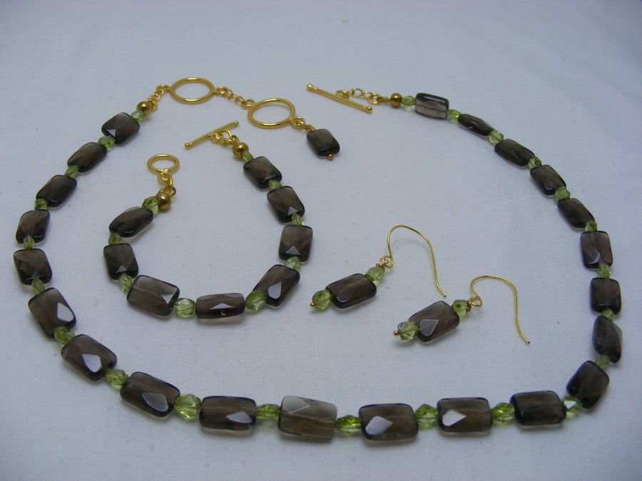Peridot and Smokey Quartz Gemstone Jewellery Set