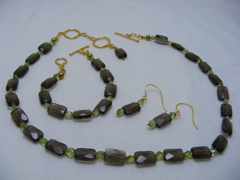 Peridot and Smokey Quartz Gemstone Jewellery Set