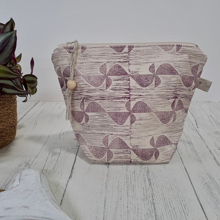 Hand Printed Linen Wash Bag, Toiletry Bag, Accessory Bag - Raspberry Red