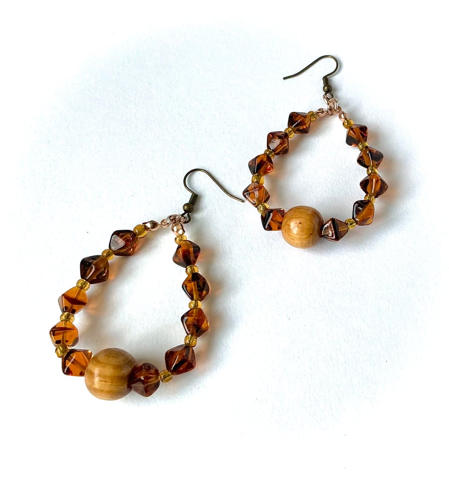 Amber Beaded Hoop Style Earrings