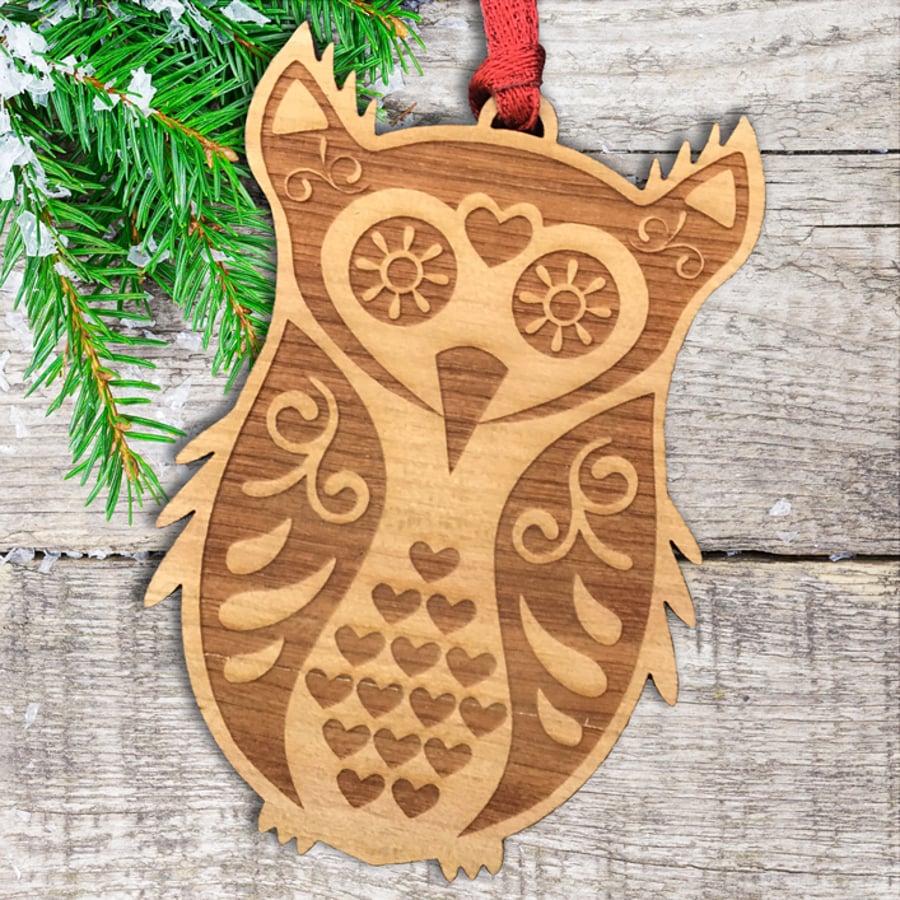 Scandinavian Christmas Tree Decoration - owl ornament - wood decoration