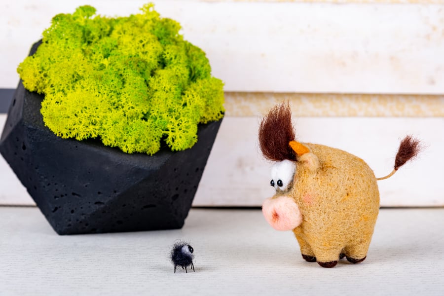Bull and Spider , Miniature , Buffalo , Woolen Toy, Gift, Interior toy ,Handmade