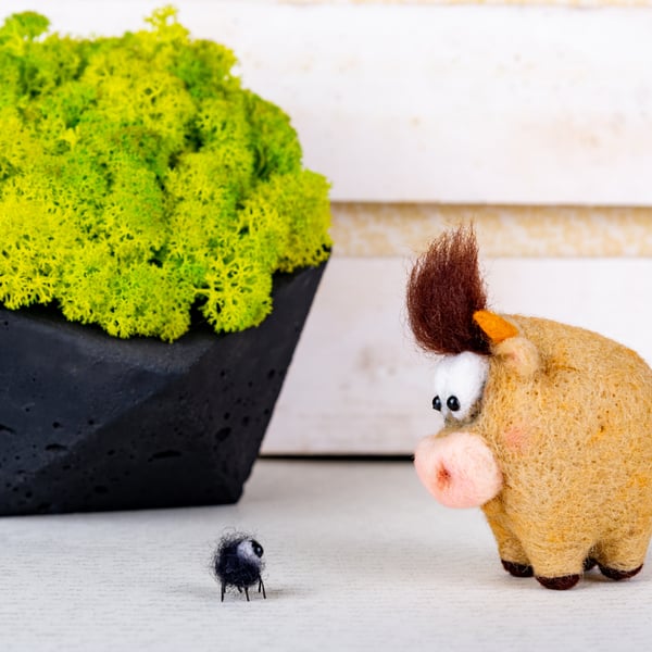 Bull and Spider , Miniature , Buffalo , Woolen Toy, Gift, Interior toy ,Handmade