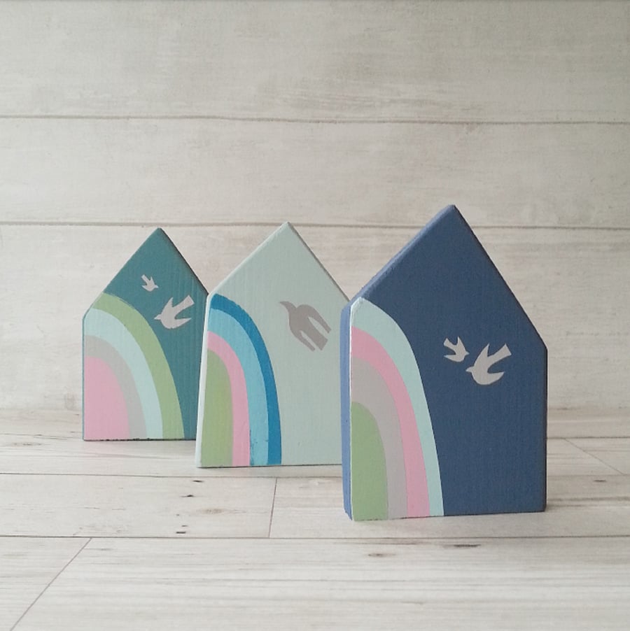 Wooden House, Rainbow House, House Ornament, Housewarming Gift