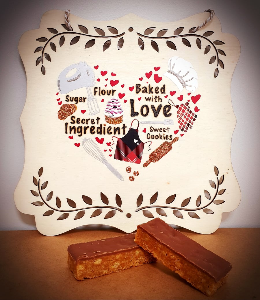 Baked With Love Pyrography Wooden Hanging Decoration, Baking Heart