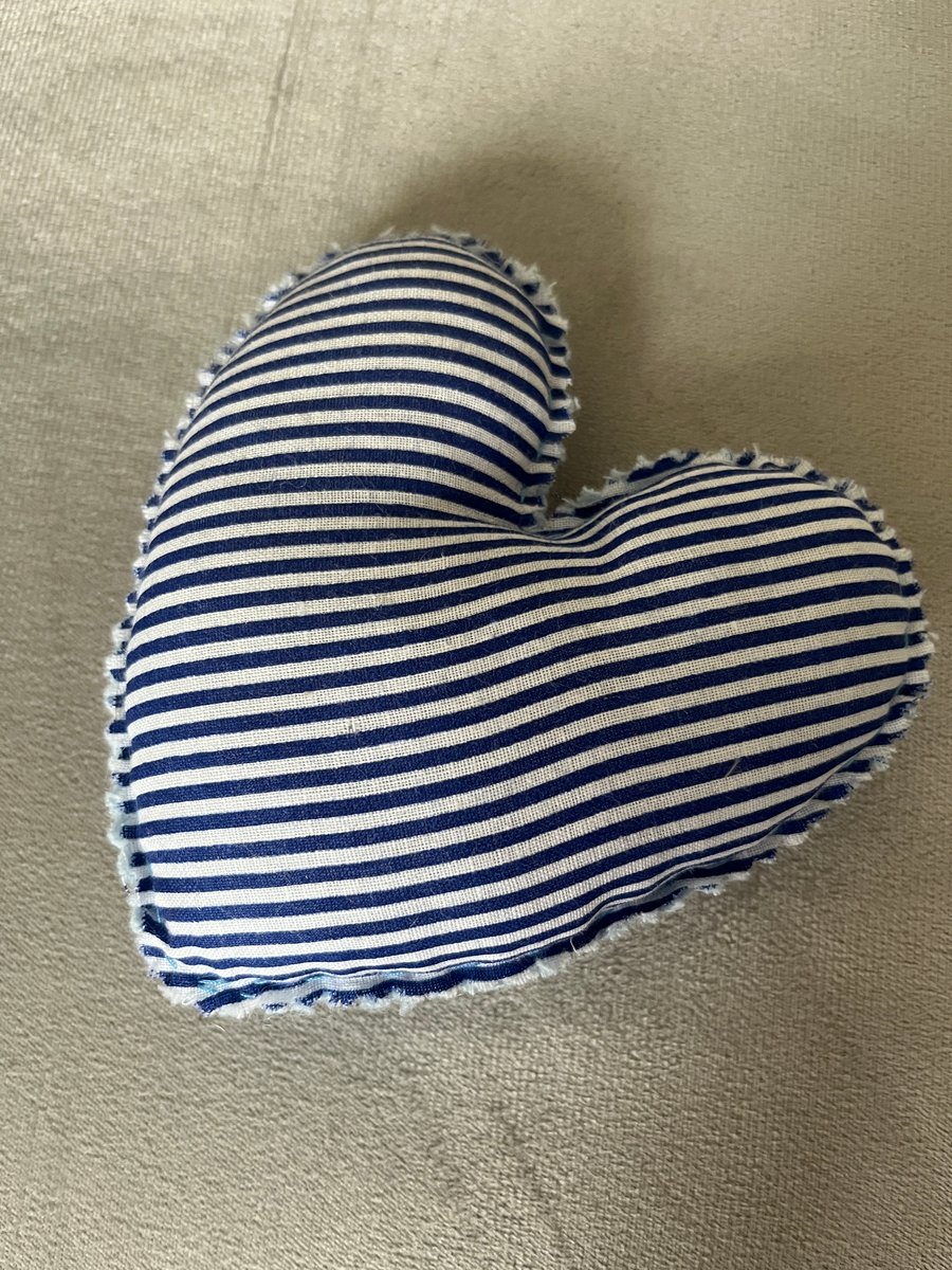 Blue and White Striped Heart Shaped Pin Cushion