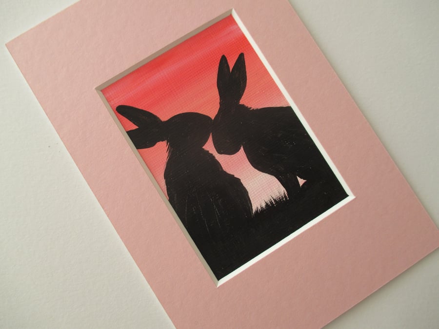 ACEO Rabbit aceo silhouette original miniature painting mounted affordable art