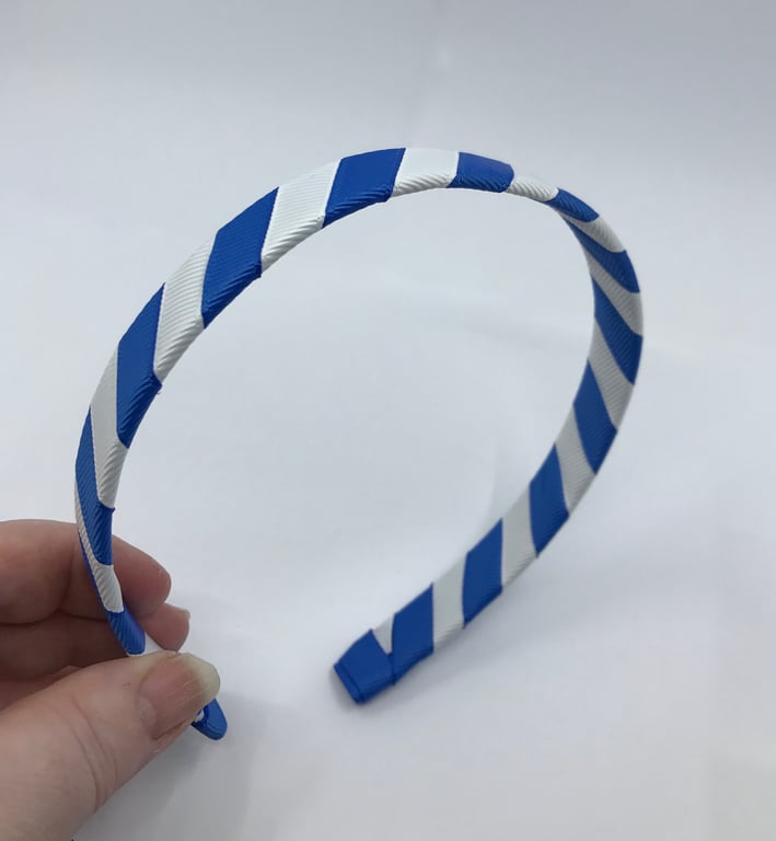 School Royal Blue and White 1.8cm striped Hairband