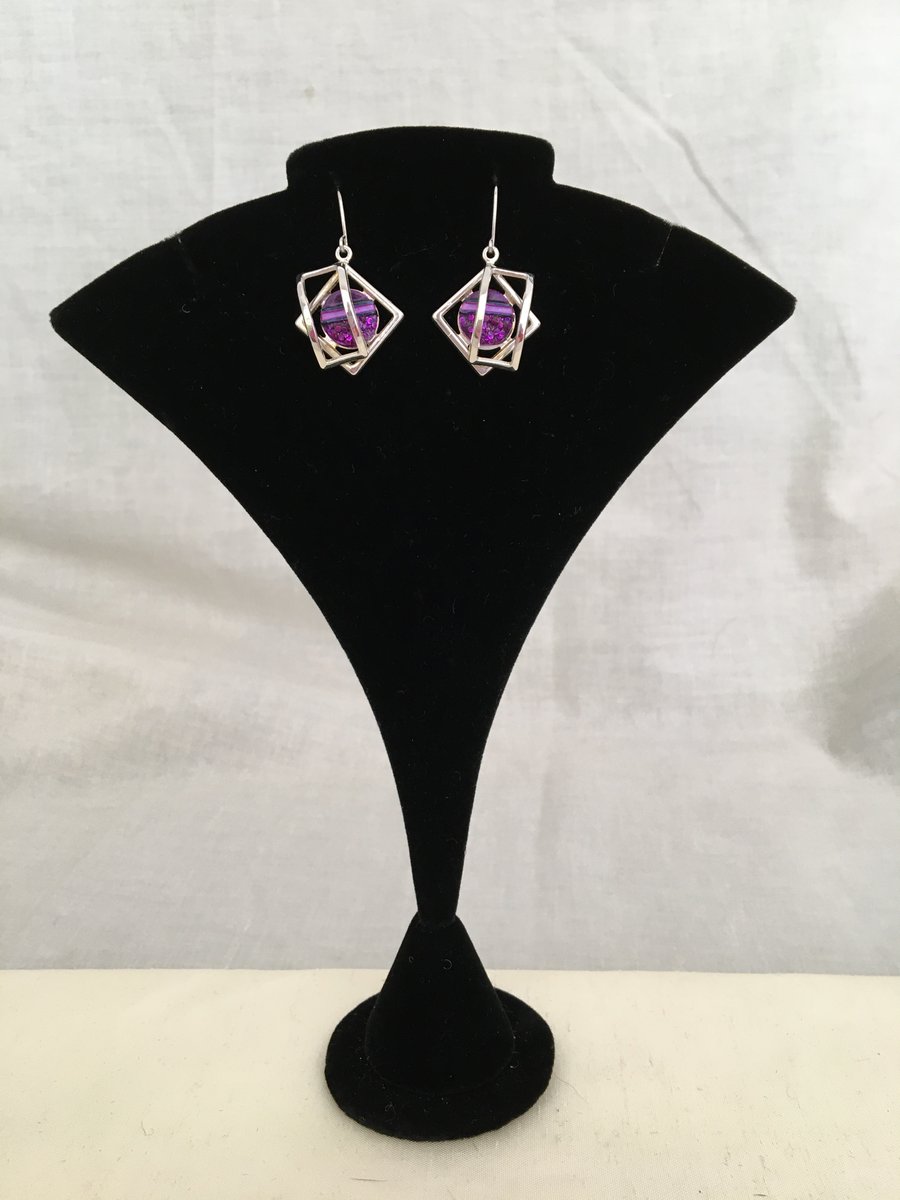 Mulberry Wine Square Frame Drop Earrings