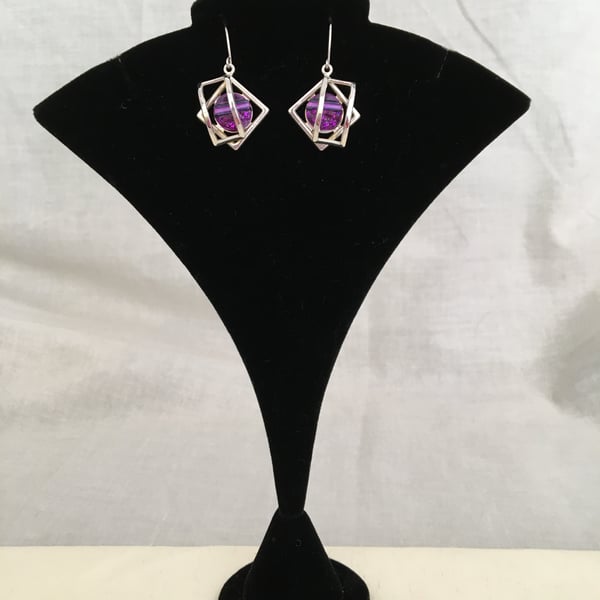Mulberry Wine Square Frame Drop Earrings