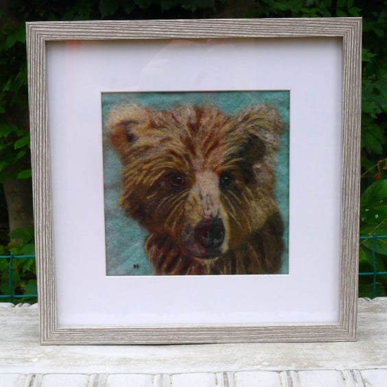 Unframed Needle Felted Brown Bear Portrait