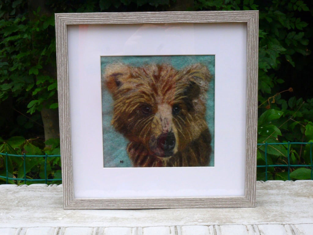 Unframed Needle Felted Brown Bear Portrait