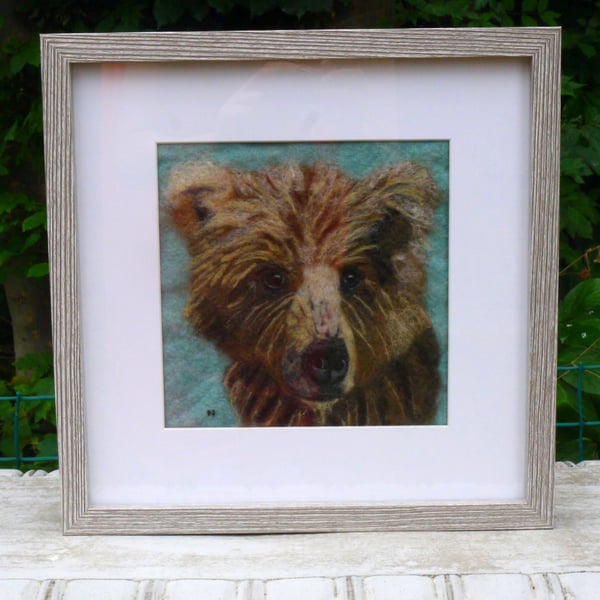 Unframed Needle Felted Brown Bear Portrait