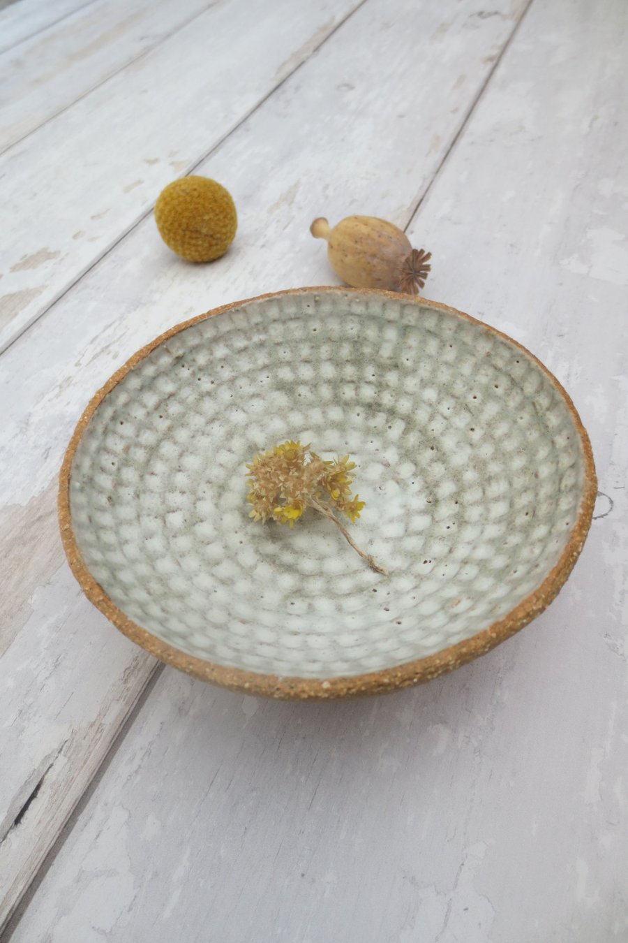 TRINKET DISH hand-built stoneware pottery tealight dish in matt white-green