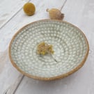 TRINKET DISH hand-built stoneware pottery tealight dish in matt white-green