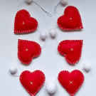 Red Felt Hearts and White Felted Balls Garland Bunting - Home & Party Decoration