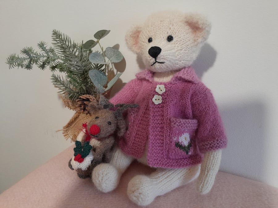 Christmas Bear, Handknitted Teddy Bear