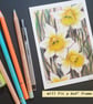 Yellow and white daffodils original drawing, small floral artwork, art - Image 3