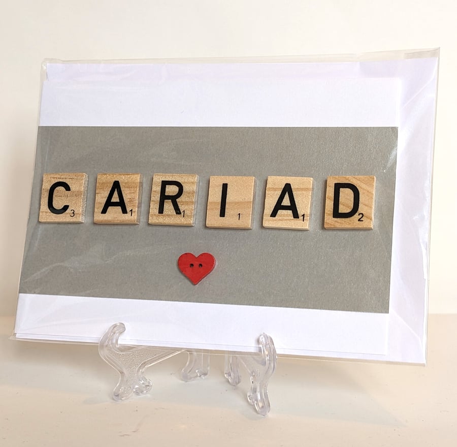  Cariad (Love) scrabble handmade greetings card Welsh
