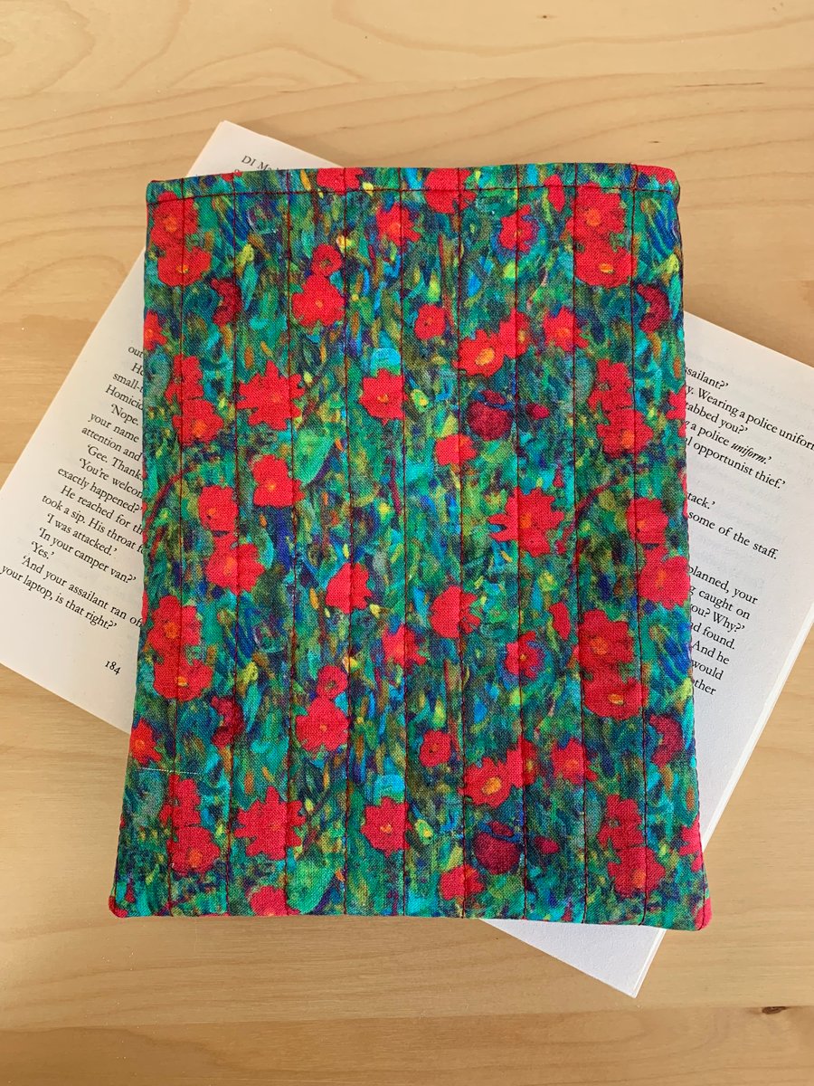 Klimt Farm Flowers Design Quilted Fabric Book Sleeve - Paperback Size