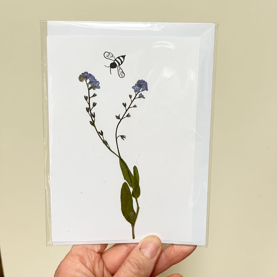 Perfectly Imperfect Real Pressed Flower, Forget-me-not, Handmade Card