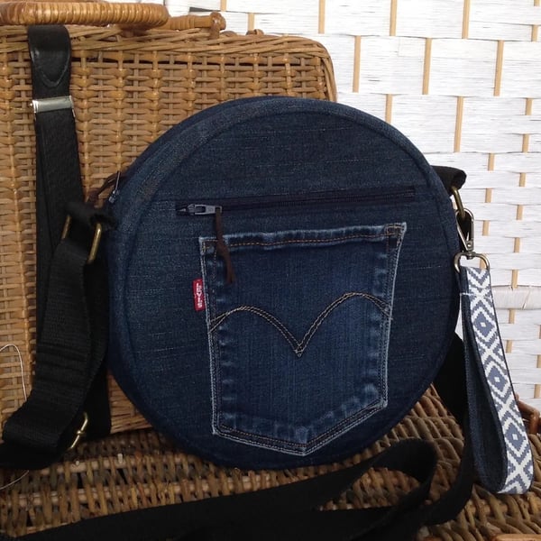 Round recycled denim bag, crossbody bag