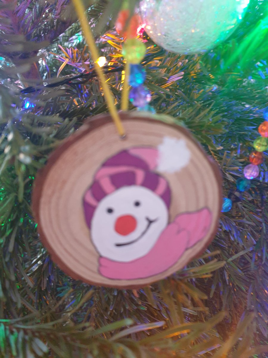 Snowman handpainted wooden slice