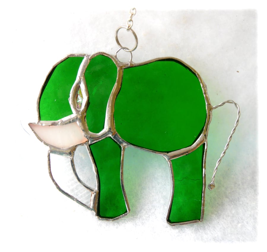 Elephant Suncatcher Stained Glass Green 