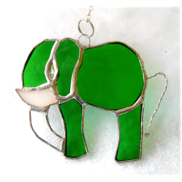 Elephant Suncatcher Stained Glass Green 