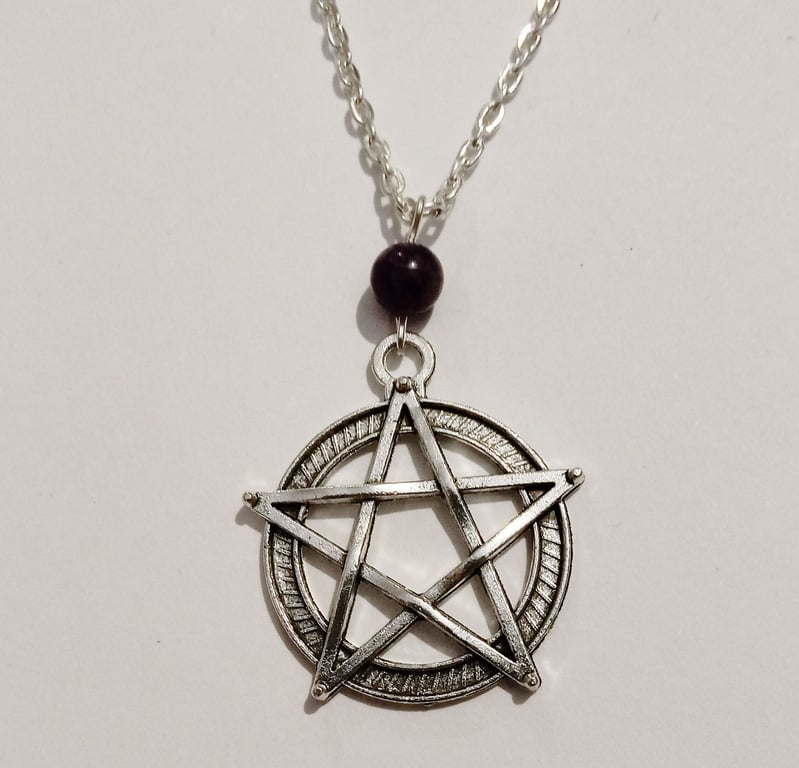 Black Onyx Pentacle Pentagram Necklace Wicca Pagan New Age