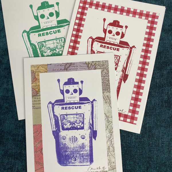 Robots 3 retro rescue robot cards and envelope... - Folksy