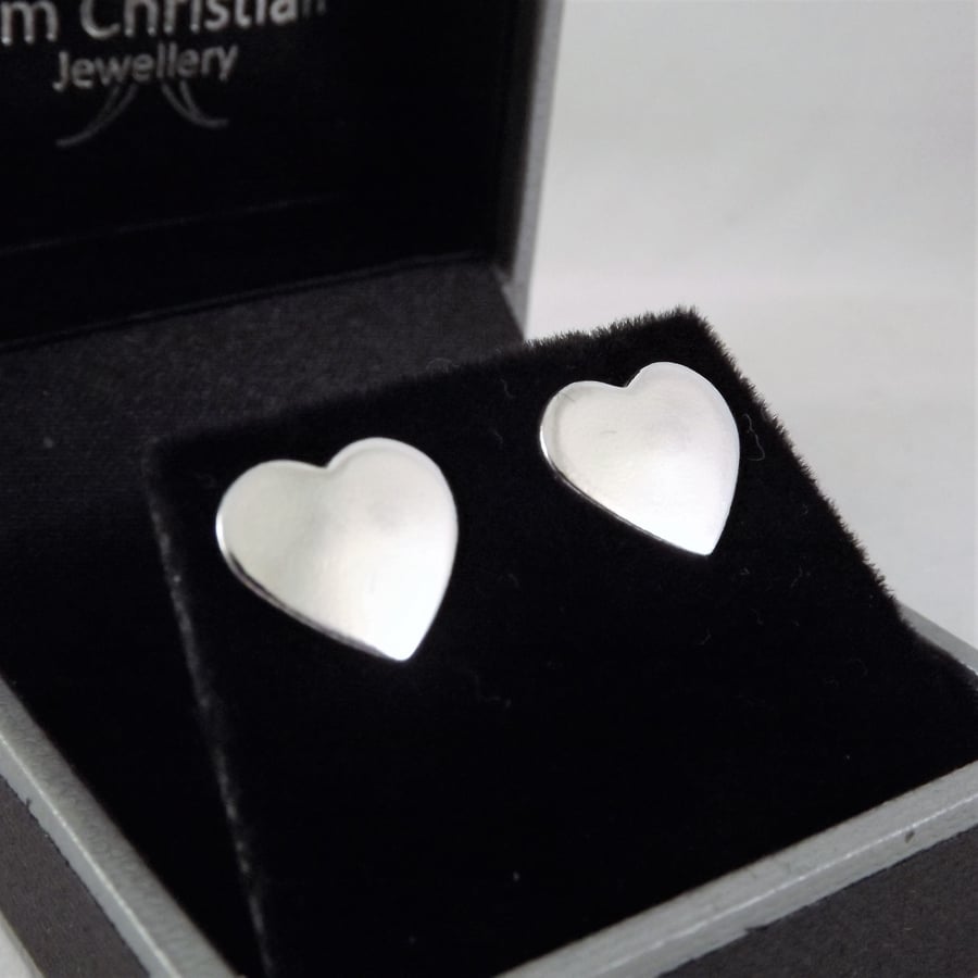 Heart Stud Earrings, Silver Love Jewellery, Handmade Gift for Her