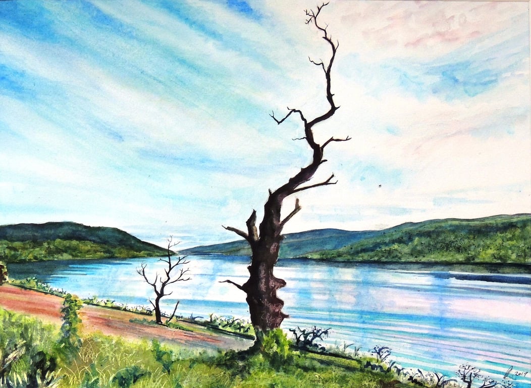 Scotland Landscape Watercolour Painting Loch Tay Countryside Rural Scene