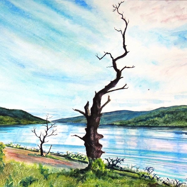Scotland Landscape Watercolour Painting Loch Tay Countryside Rural Scene