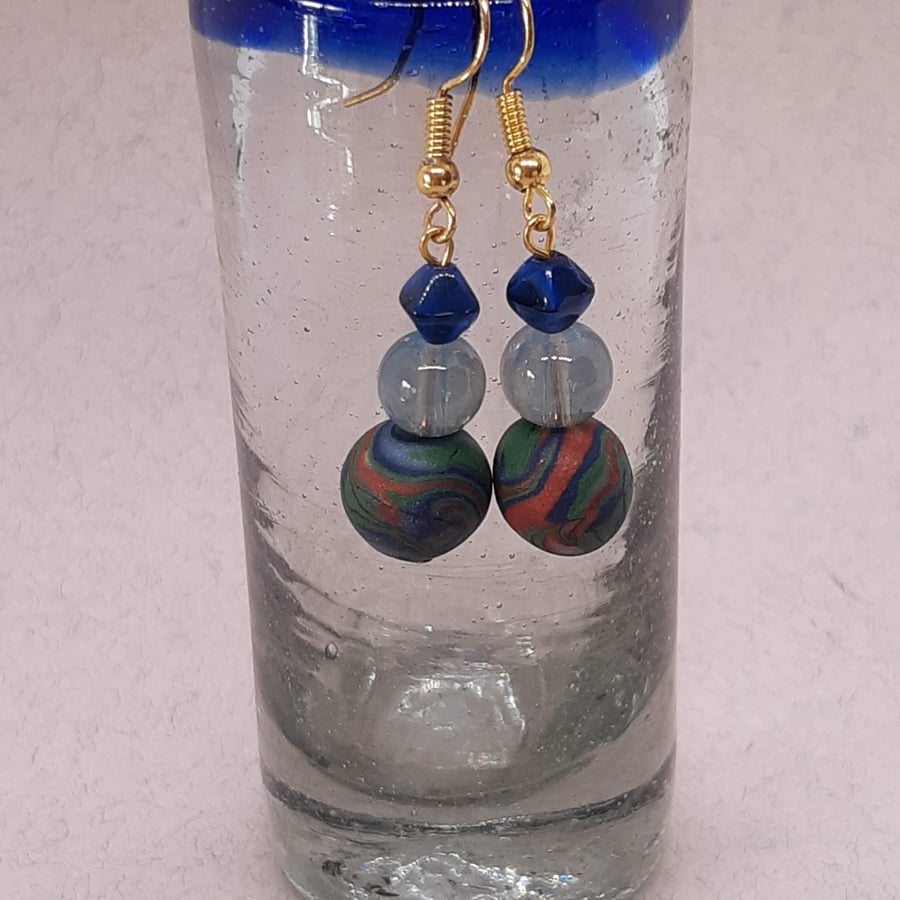 Image of Earrings in dark sage, navy and sienna swirl